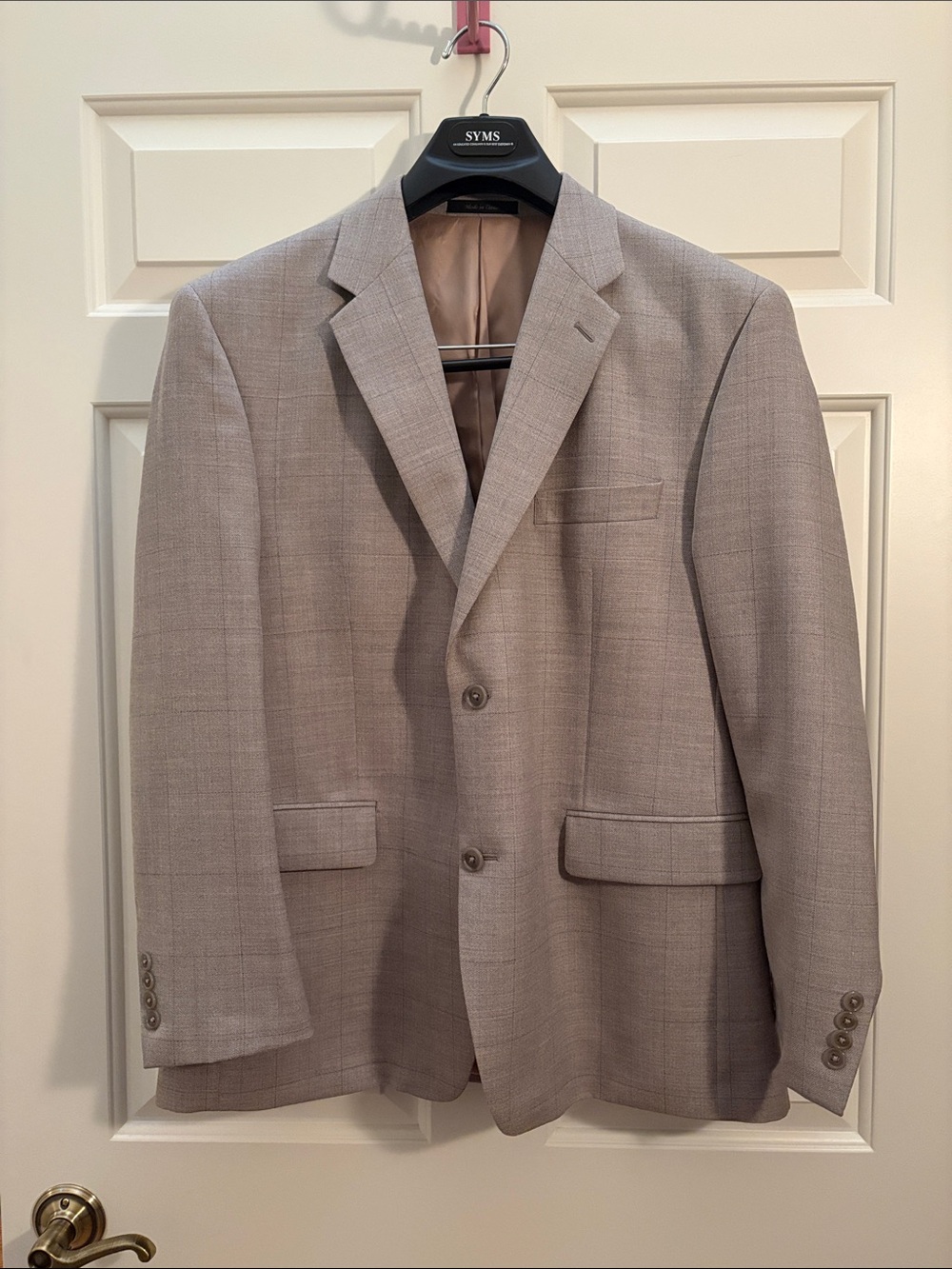 Calvin Klein Men's Light Gray Windowpane Wool Sportcoat Sport Coat 100% Wool 42S